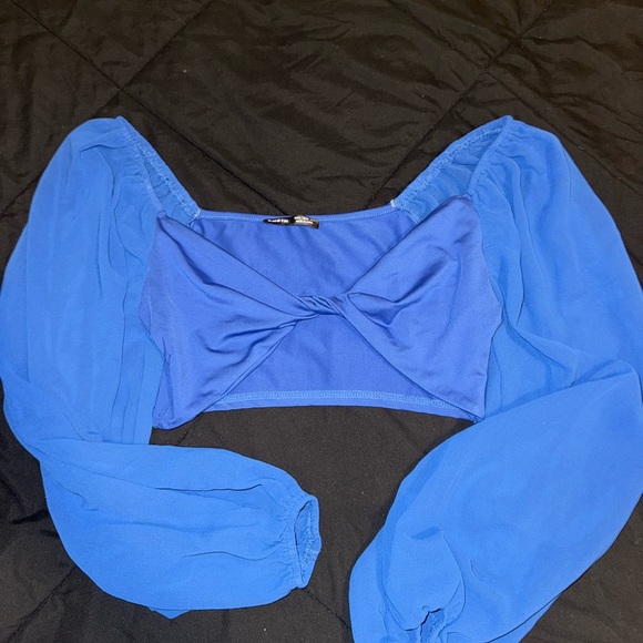 SHEIN Royal Blue Blouse with Sheer Sleeves - Picture 1 of 2